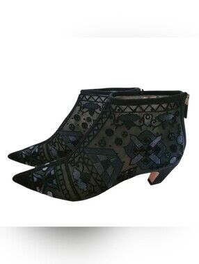 Christian Dior Mesh Ankle Black Dioreve Boots Velvet Pointed Toe Heel 38 / 8